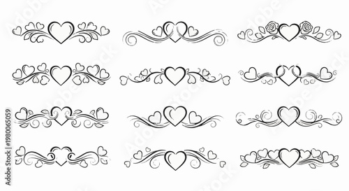 Collection of decorative heart-themed ornamental dividers