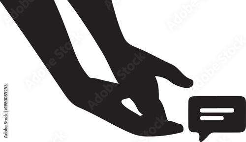 Hand picking up chat bubble vector illustration isolated on checkered background.