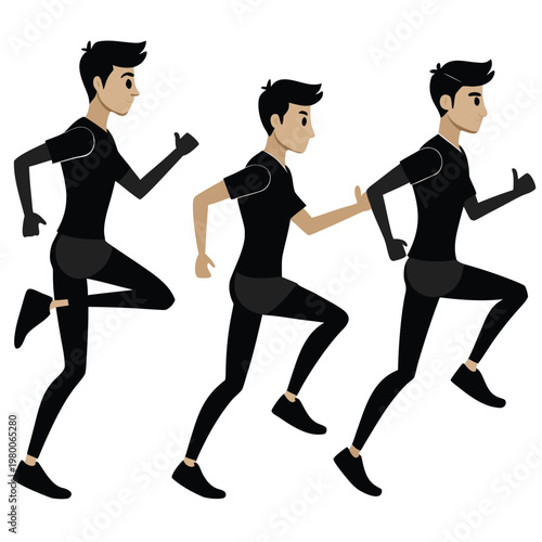 Illustration of a man running depicted in three sequential phases of motion