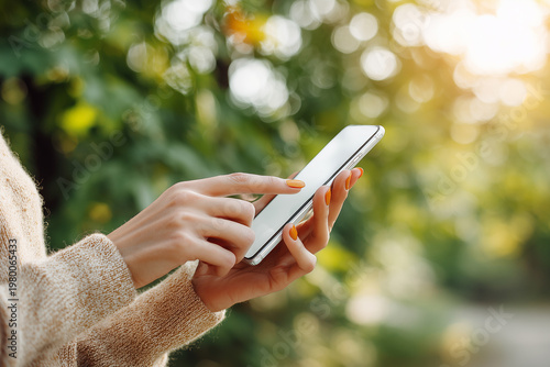 Hands Using Smartphone Outdoors