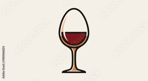 A stylized illustration of a wine glass filled with red liquid