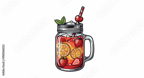 Refreshing summer drink with strawberries, oranges, and mint