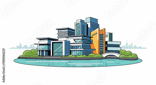 Modern cityscape with contemporary architecture on waterfront