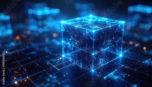 Digital Cube Network Structure Blue Technology.