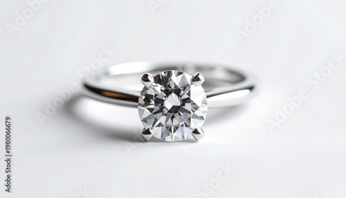Diamond Engagement Ring on White Background.