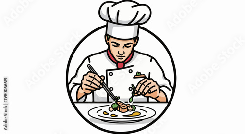 Chef expertly garnishing a gourmet dish with precision