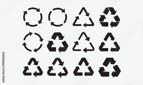 Recycle icon set. Ecology, eco friendly and environmentally symbol. Silhouette Vector illustration