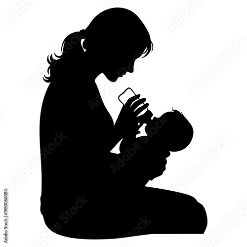 Loving Mother Feeding Newborn Baby with Bottle, Celebrating Maternal Care, Nurturing Connection, Family Love, and Cherished Moments, Perfect for Mother's Day Concepts