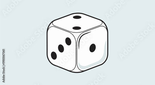 White six-sided die with pips showing three faces