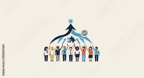 Diverse people collaborate to build a brighter future together