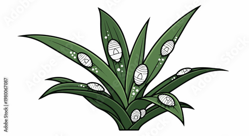 Green plant with stylized insects on its leaves