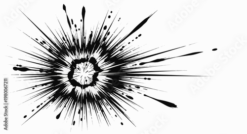 Abstract ink splash radiating outwards with sharp lines and dots