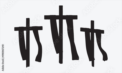 Three Easter Crosses on Hilltop with Flowing White Fabric, Sunrise Background Removed