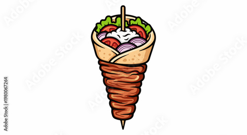 Delicious gyro wrap with grilled meat, fresh vegetables, and creamy sauce