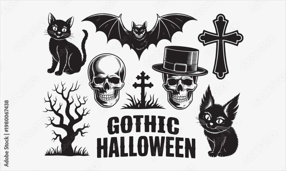 Fototapeta premium Vector Collection Photocopy Texture Halloween Collage Gothic Retro