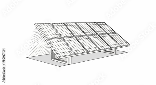 A sketch shows a bank of solar panels on a white background