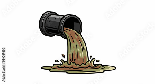 Industrial pipe discharges dirty liquid into a puddle