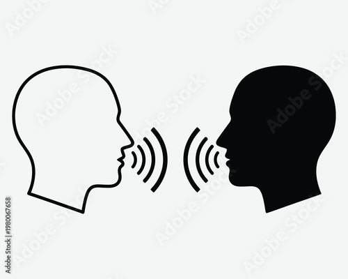 Communication concept two silhouetted heads in profile with sound waves