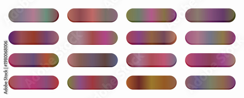 Buttons displaying warm crimson and earth tone gradients offer a sophisticated set of graphical components for interactive digital platforms and web applications.