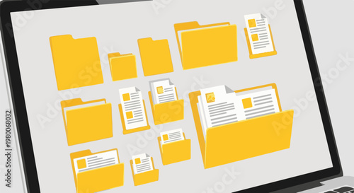 Digital files and folders organized within a laptop screen interface