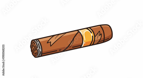 A stylized brown cigar with a gold band, isolated on white