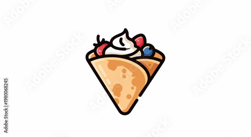 A cartoon crepe filled with whipped cream and berries
