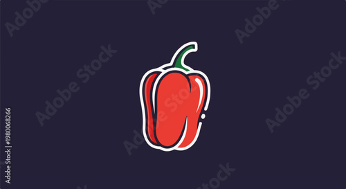 Stylized red bell pepper with green stem against dark background