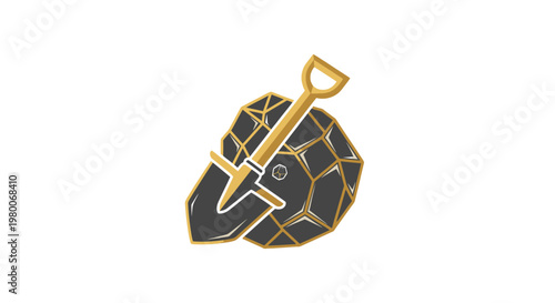 Mining Industry Concept: Gold Ore and Excavation Tool