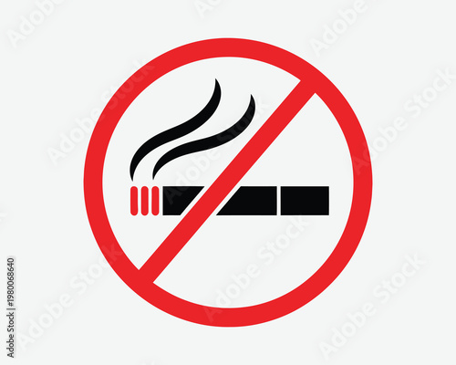 No smoking sign a red circle with a black cigarette and smoke symbol