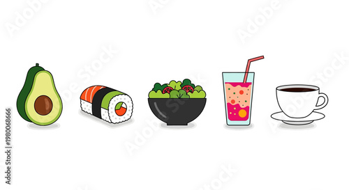Fresh vector illustration of a healthy fruit and berry cocktail with lime and green mint leaf served in a design cup for a diet drink