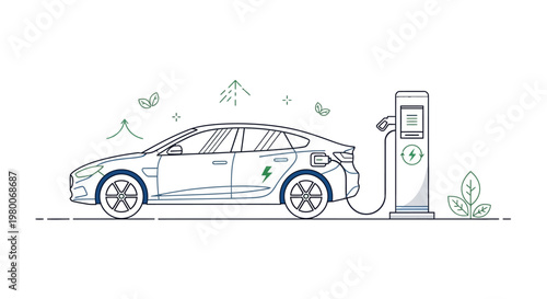 A green car vector illustration shows a modern sport SUV vehicle isolated on a white background for automotive transport design