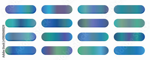 Buttons showcasing a collection of teal and indigo color gradients provide versatile assets for enhancing user interface navigation designs.