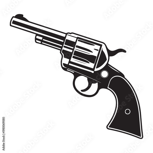 Classic Revolver Gun Silhouette – Vintage Handgun Vector Illustration