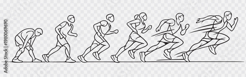 Runners at the Boston Marathon progress forward silhouette on transparent background