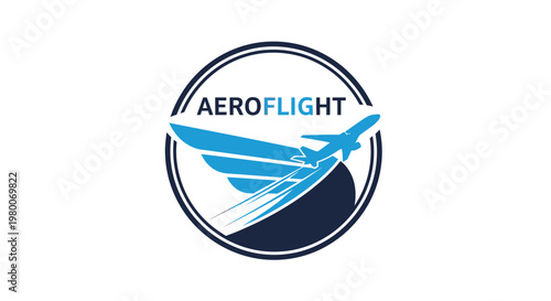 Modern Aviation Emblem with Airplane Silhouette and Circular Design
