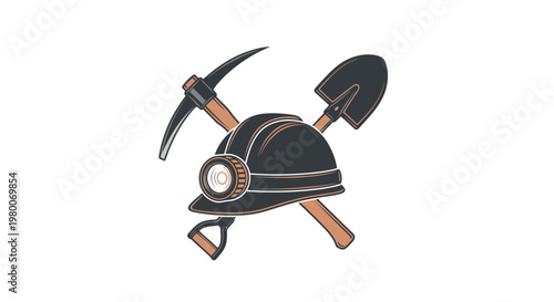 Mining Tools and Safety Helmet Illustration