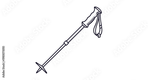 Single trekking pole or ski pole illustration with a comfortable grip and a wrist strap for hiking, climbing, and winter activities.