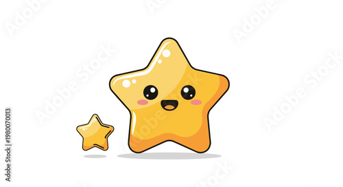 Two cute smiling yellow star characters, one larger and one smaller, representing happiness, friendship, and positive ratings or awards.