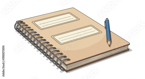 Spiral-bound tan notebook with a blue pen resting on its cover, perfect for journaling, taking notes, and organizing daily tasks or ideas.