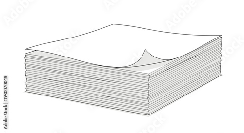 Thick stack of plain white paper sheets with one corner slightly curled up, ideal for office, school, and printing industry themes.
