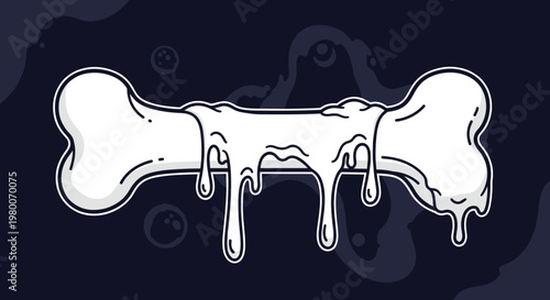 Stylized illustration of a white bone covered in thick white melting slime or goo against a dark purple background with bubbles.
