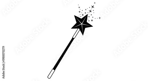 Magical star tipped wand with sparkling trails representing fantasy dreams wishes and enchantment isolated on a clean white background for versatile design use