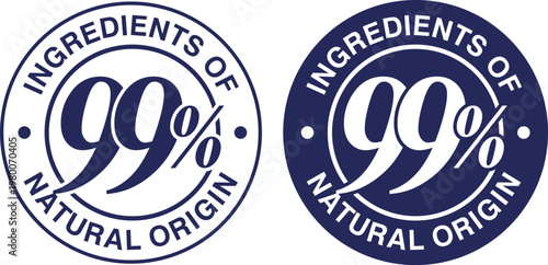 Blue and White Vector Badge Set 'Ingredients of 99% Natural Origin' for Natural Product Label