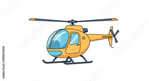 Small yellow helicopter with large windows and a grey tail rotor isolated on a white background for transportation concepts.