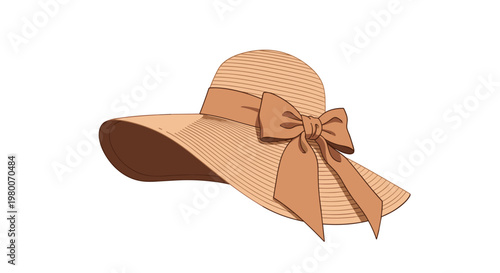 Elegant wide-brimmed straw hat for women featuring a stylish brown ribbon and large bow isolated on a plain white background.
