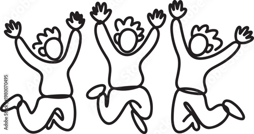 jumping people line art joyful celebration figures vector illustration