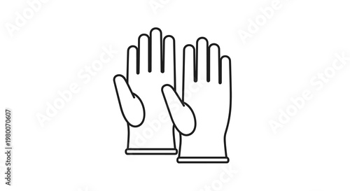 Pair of simple protective work gloves shown in black and white line art suitable for construction icons or safety instruction manual graphics.