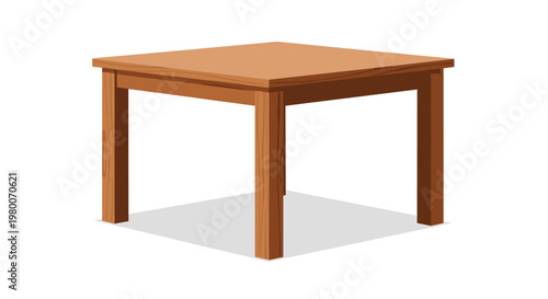 Classic four legged square wooden table in a rich brown finish shown from a three quarter perspective on a white background for home decor.