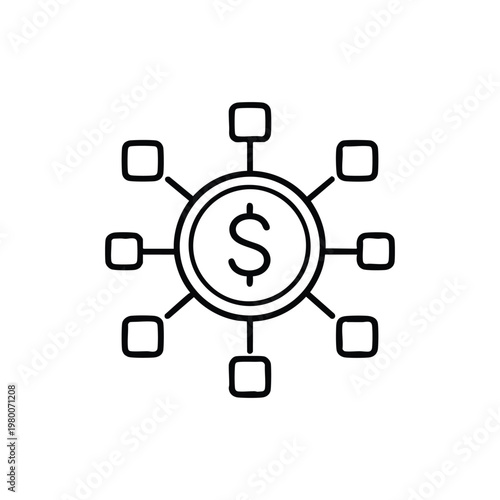 Black and white payment network icon vector money transfer finance technology concept