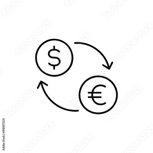 Currency exchange payment icon with dollar and euro symbols black and white vector illustration